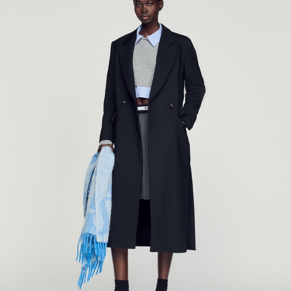Sandro Brume Double-Breasted Coat in Black (size 34 | XS | 0) $790 NWT